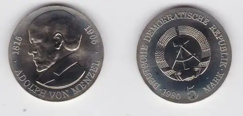 DDR Gedenk Münze 5 Mark Adolph von Menzel 1980 Stempelglanz (136429)