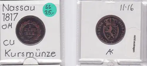 1 Kreuzer Kupfer Münze Nassau 1817 (121172)