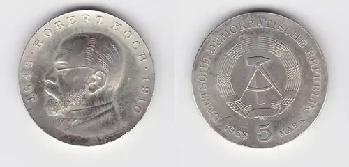 DDR Gedenk Münze 5 Mark Robert Koch 1968 fast Stempelglanz (136607)