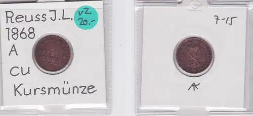 1 Pfennig Kupfer Münze Reuss-Schleiz Jüngere Linie 1868 A (121328)