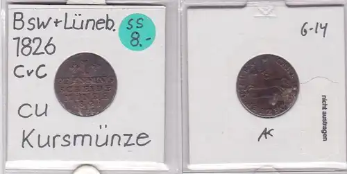 1 Pfennig Kupfer Münze Braunschweig-Wolfenbüttel 1826 CvC (121075)