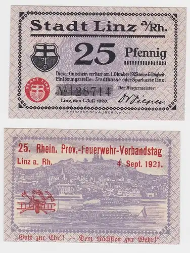 25 Pfennig Banknoten Notgeld Stadt Linz am Rhein 1.Juli 1920 (121576)