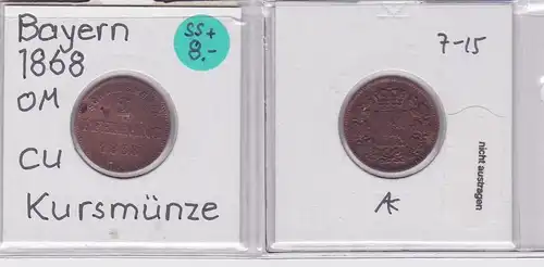 2 Pfennig Kupfer Münze Bayern 1868 (121647)