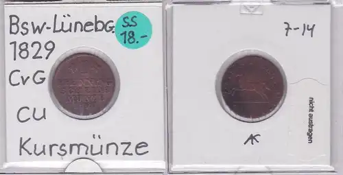 1 Pfennig Kupfer Münze Braunschweig-Wolfenbüttel 1829 CvC (121834)