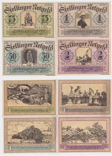 4 Banknoten Notgeld Gemeinde Stellingen Tierparkserie 1.10.1920 (120377)