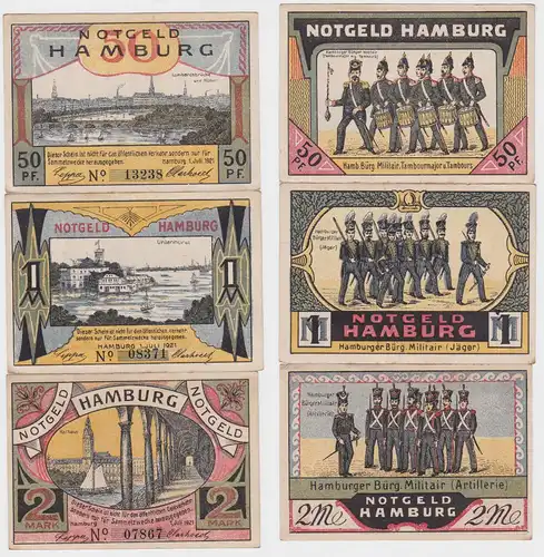 50 Pfennig 1 & 2 Mark NOTGELD Hamburger Bürgermilitär 1921 (120430)