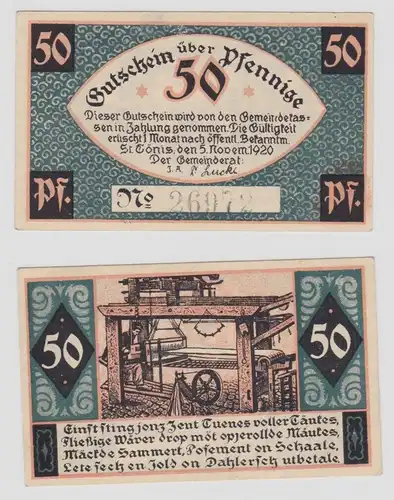 50 Pfennig Banknoten Notgeld Gemeinde St. Tönis 5. November 1920 (135905)
