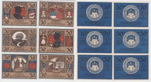 6 x 50 Pfennig Banknoten Notgeld Stadt Ettenheim 1.3.1922 (122764)