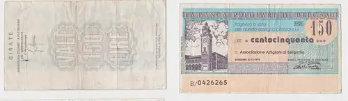 150 Lire Banknote Italien Italia La Banca Populare di Bergamo 11.12.1976(150275)