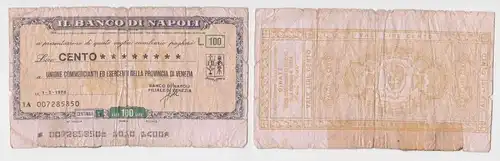 100 Lire Banknote Italien Italia Il Banco di Napoli 1.3.1976 (150347)