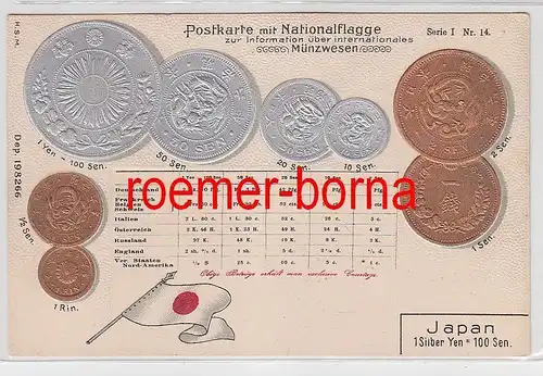 78793 geprägte Ak mit Münzen von Japan um 1900