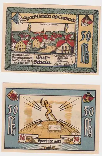 50 Pfennig Banknoten Notgeld Sportverein 09 Corbach 1. Februar 1922 (147853)