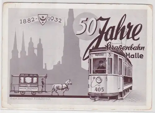 905462 AK 50 Jahre Straßenbahn Halle 1882-1932 - Werke der Stadt Halle AG