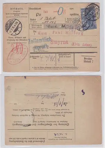 906724 Paketkarte Kissing & Möllmann Iserlohn nach Smyrna (Klein-Asien) 1916