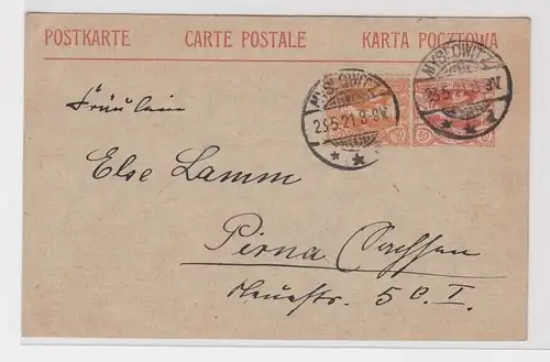 906973 Ganzsachen Postkarte Oberschlesien Myslowitz nach Pirna 1921
