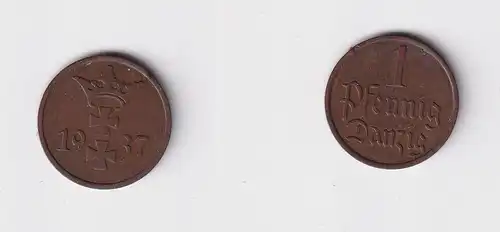1 Pfennig Kupfer Münze Danzig 1937 Jäger D 2 f.vz (165559)
