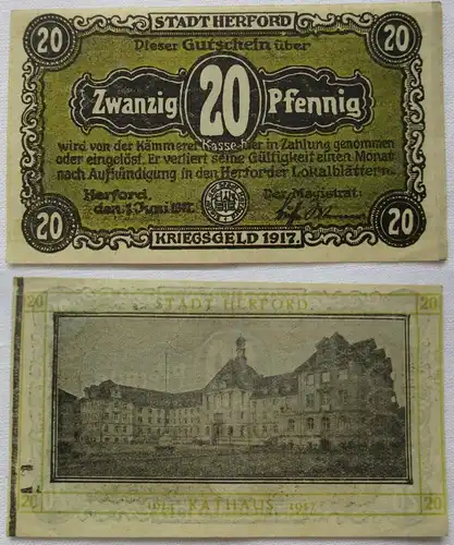 20 Pfennig Banknote Notgeld Stadt Herford 1.Juni 1917 (164647)