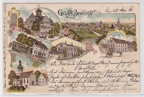 15964 Ak Lithographie Gruss aus Breitingen in Sa. Gasthof, Bahnhof usw. 1901
