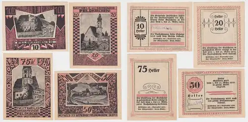 4 Banknoten 10 bis 75 Heller Notgeld Gemeinde Feldkirchen (148458)