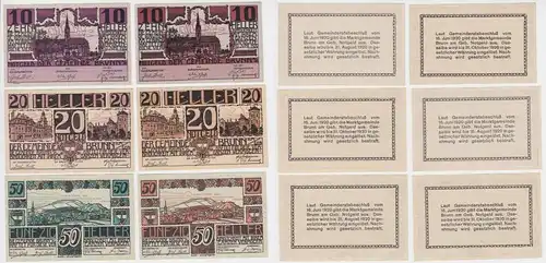 6 Banknoten 10 bis 50 Heller Notgeld Gemeinde Brunn am Geb. (152176)
