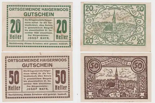 20 und 50 Heller Banknoten Notgeld Ortsgemeinde Haigermoos 1920 (154695)