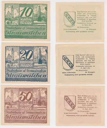 10, 20 und 50 Heller Banknoten Notgeld Gemeinden Strasswalchen 1920 (154796)