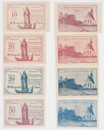 10,20,20 und 50 Heller Banknoten Notgeld St.Margarita am Walde 1920 (154704)