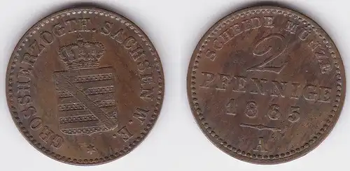 2 Pfennige Kupfer Münze Sachsen Weimar Eisenach 1865 A (123408)