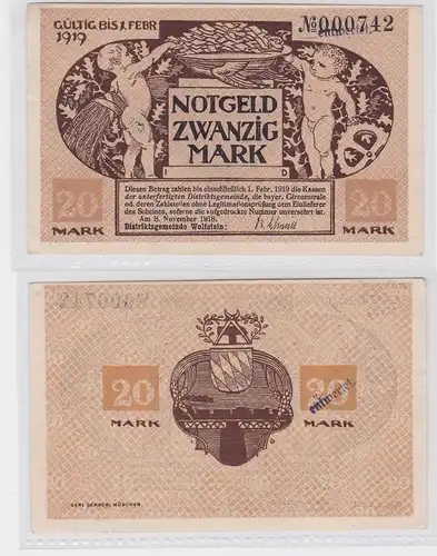 20 Mark Banknote Notgeld Distriktsgemeinde Wolfstein 8.November 1918 (120112)