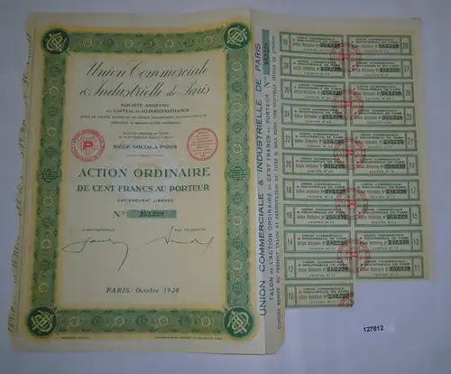 100 Francs Aktie Union Commerciale & Industrielle de Paris Oktober 1928 (127812)