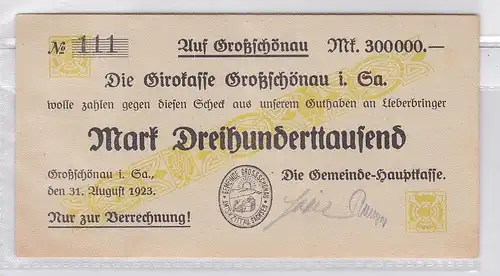 300000 Mark Banknote Girokasse Großschönau 31.08.1923 (113976)