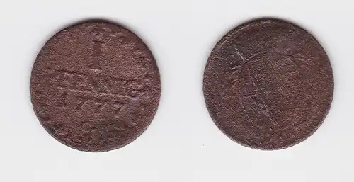 1 Pfennig Kupfer Münze Sachsen 1777 C (118967)