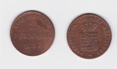 2 Pfennige Kupfer Münze Sachsen Meiningen 1865 (117466)
