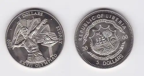 5 Dollar Nickel Münze Liberia 2000 Speerwerfer, Olympiade Sydney (114670)