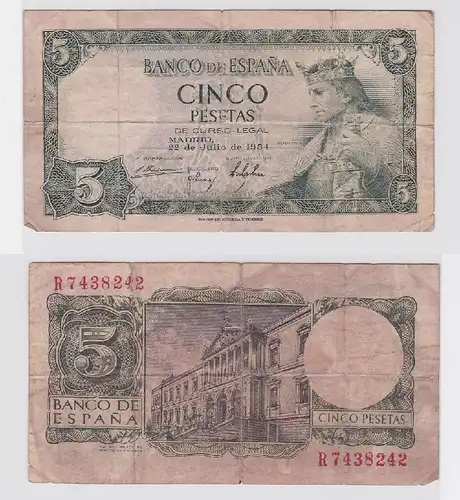 5 Pesetas Banknote Spanien 22.Juli 1954 (118196)