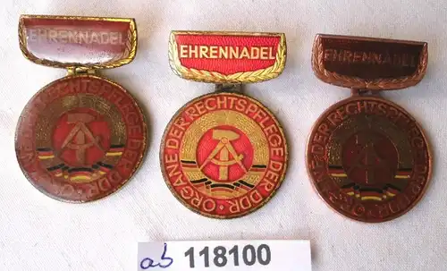 3 x DDR Ehrennadel Organe der Rechtspflege Gold Silber & Bronze (118100)