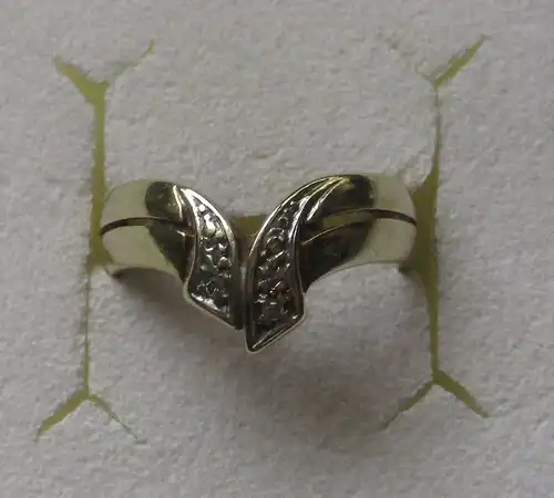 eleganter 585er 14 Karat Gold Ring mit Ringkopfverzierung & 2 Diamanten (160940)
