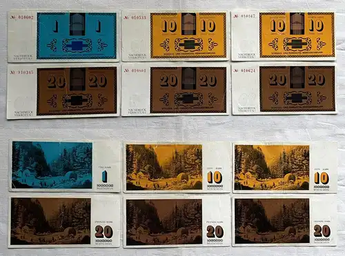 6x Banknoten Wertschein DDR 1-20 Mark Schloß Parkhotel Reinhardsbrunn  (162467)