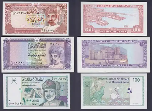 2x 100 und 200 Baisa Banknote Oman 1987, 1994, 1995 bankfrisch UNC (157648)