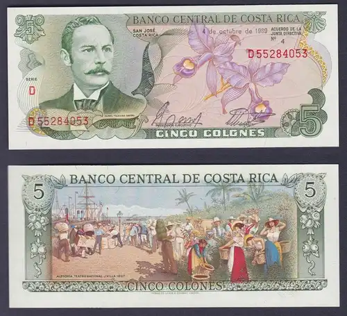 5 Colón Banknote Costa Rica 4. Oktober 1989 bankfrisch UNC (122870)