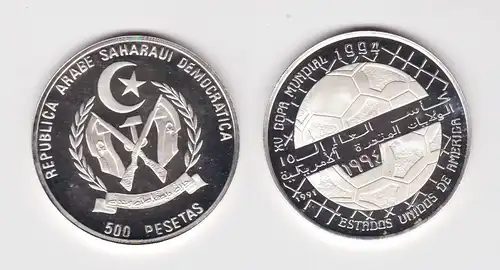 500 Pesetas Silber Münze Sahara 1991 Fussball WM USA 1994 PP (159641)