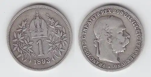 1 Krone Silber Münze Österreich 1893 (105020)