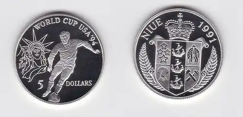 5 Dollar Silber Münze Niue 1991 Fussball WM USA 1994 PP (131873)