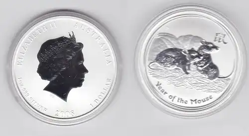 1 Dollar Silber Münze Australien Jahr der Maus 1 Unze Feinsilber 2008 (132344)