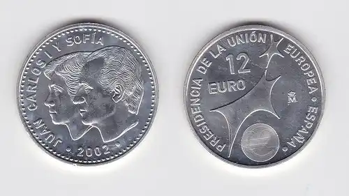 12 Euro Silbermünze Spanien Juan Carlos & Sofia EU Präsidentschaft 2002 (131864)