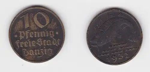 10 Pfennig Messing Münze Danzig 1932 Dorsch Jäger D 13 (130099)