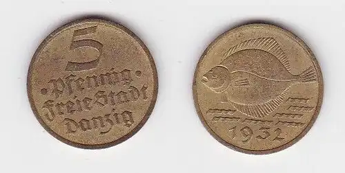 5 Pfennig Messing Münze Danzig 1932 Flunder (130148)