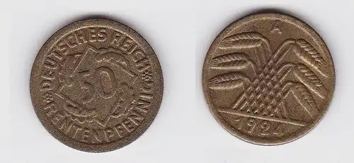 50 Rentenpfennig Messing Münze Weimarer Republik 1924 A Jäger 310 (130051)