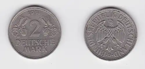 2 Mark Nickel Münze BRD Trauben und Ähren 1951 D (130603)
