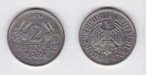 2 Mark Nickel Münze BRD Trauben und Ähren 1951 J (130533)